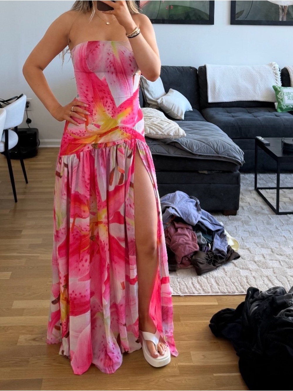 Peppermayo Pink & White Floral Strapless Maxi Dress - Picture 2 of 4